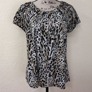 Style & CO Animal Print Top Gathered Neck Large L